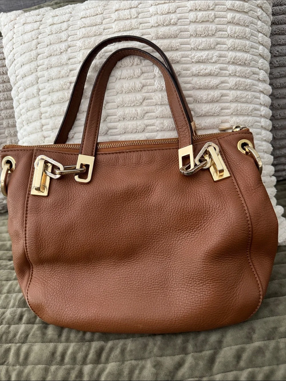 Michael Kors Cognac Pebbled Leather Bag with Gold Hardware